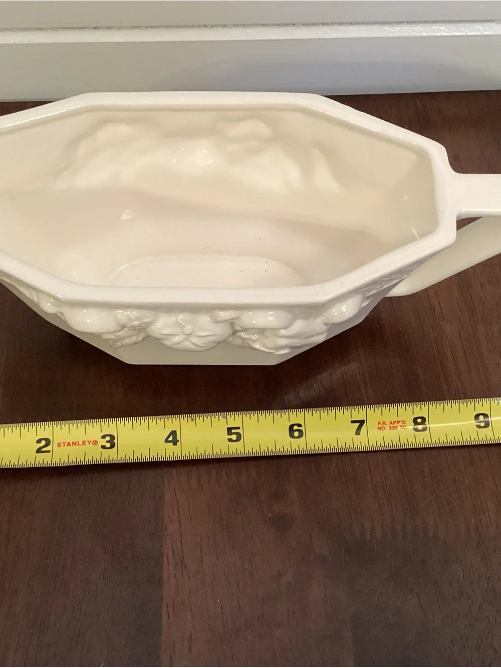 Vtg White Gravy Boat Embossed  Vegetable Medley Basket Weave